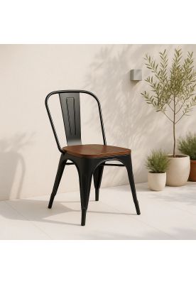 Imagen 2 del producto Silla Tolix de Comedor o Terraza Exterior con asiento de Madera Oscura Walnut - Negra
