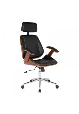 Imagen 1 del producto Silla oficina cuero negra con apoyabrazos madera y respaldo cabeza