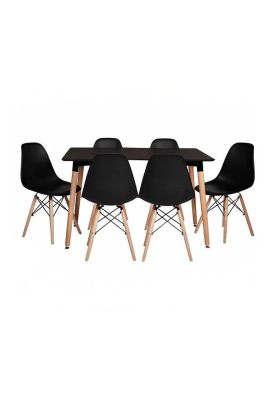 Comedor Mesa Rectangular Negra + 6 Sillas Eames Negras