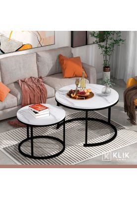 Imagen 2 del producto Juego de mesas de centro anidadas - Diseño de marmol con base negra