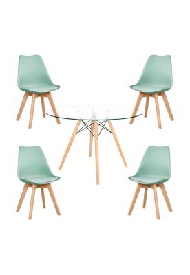 Imagen 1 del producto Comedor Mesa Eames Vidrio 100 cm + 4 Sillas Tulip Menta