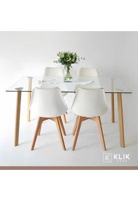 Imagen 2 del producto Comedor Mesa de Vidrio Nórdica 140x90 cm + 4 Sillas Tulip Blancas