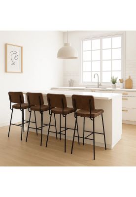 Imagen 2 del producto Pack de 4 Taburetes Altos Bronx Café Vintage con Patas Metálicas Negras