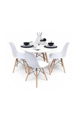 Comedor Mesa Eames Redonda Blanca 100cm + 4 Sillas Eames Bla