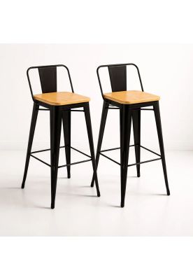 Imagen 1 del producto Pack de 2 Taburetes Tolix Con Asiento De Madera Clara - Negros