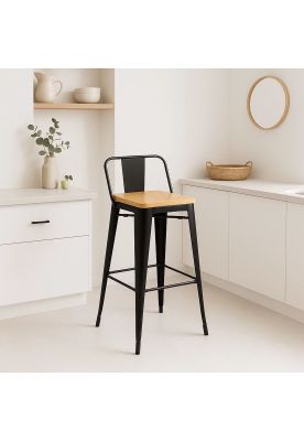 Imagen 2 del producto Pack de 2 Taburetes Tolix Con Asiento De Madera Clara - Negros