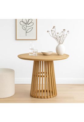 Imagen 2 del producto Mesa Redonda de 100 cm Madera Natural con Base Estilo Rejilla