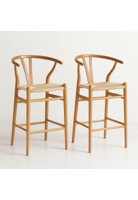 Pack de 2 Taburetes Wishbone Madera y Hilo de Cuerda - Natural