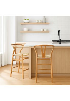 Imagen 2 del producto Pack de 2 Taburetes Wishbone Madera y Hilo de Cuerda - Natural