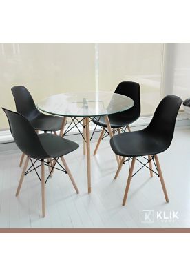 Imagen 2 del producto Comedor Mesa Eames Vidrio 80cm + 4 Sillas Eames Negras