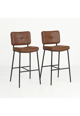 Imagen 1 del producto Pack de 2 Taburetes Alto Bronx Café Vintage con Patas Metálicas Negras