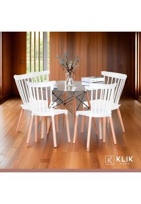 Imagen 2 del producto Comedor Mesa Eames Redonda vidrio 80cm + 4 Sillas Windsor Blancas