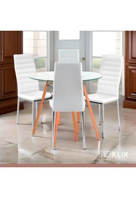 Imagen 2 del producto Comedor Mesa Eames 80cm redonda vidrio + 4 Sillas Dining Liana Acolchadas - Blancas