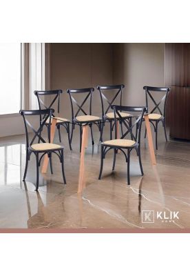 Imagen 2 del producto Comedor Mesa de Vidrio Nórdica 140x90cm + 6 sillas Crossback Madera Negras