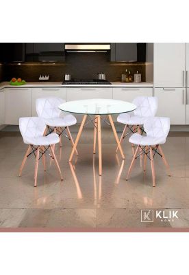Imagen 2 del producto Comedor Mesa Redonda de Vidrio 80cm + 4 Sillas Radar blancas