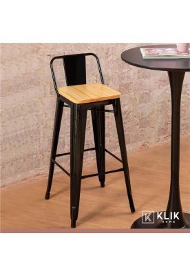 Imagen 2 del producto Taburete Tolix Negro Alto con Respaldo para bar o terraza - Asiento de madera Clara