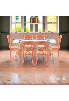 Imagen 2 del producto Comedor Mesa de Vidrio Rectangular 120x80 + 6 Silla Crossback Madera