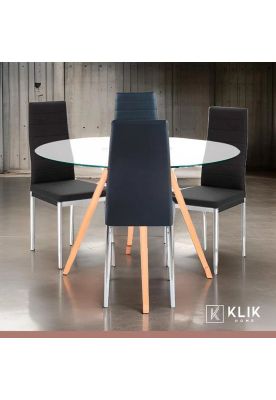 Imagen 2 del producto Comedor Mesa Eames 100cm redonda vidrio + 4 Sillas Dining Liana Acolchadas - Negras