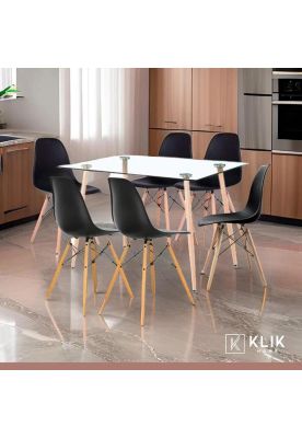 Imagen 2 del producto Comedor Mesa de Vidrio Rectangular 120x80 + 6 Sillas Eames Negras
