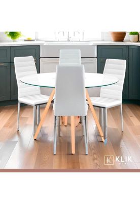 Imagen 2 del producto Comedor Mesa Eames 100cm redonda vidrio + 4 Sillas Dining Liana Acolchadas - Blancas