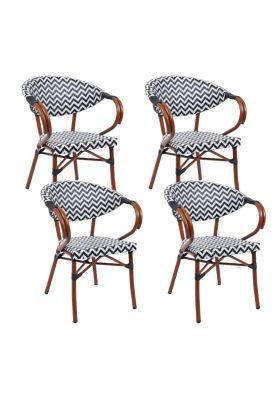 Pack de 4 Sillas Bistro Parisina Textileno enrejado con reposabrazos - Blanca con negro