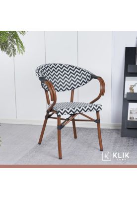 Imagen 2 del producto Pack de 4 Sillas Bistro Parisina Textileno enrejado con reposabrazos - Blanca con negro