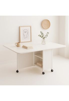 Imagen 2 del producto Mesa de comedor plegable extendible blanca 140x60cm
