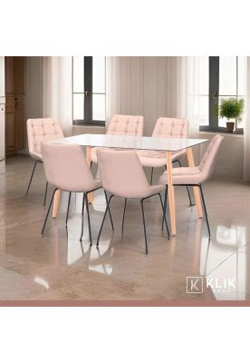 Imagen 2 del producto Comedor Mesa Vidrio Rectangular 120x80 + 6 Silla Macron Terciopelo - Beige