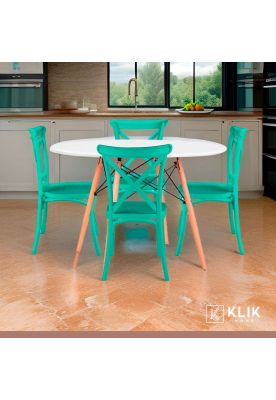 Imagen 2 del producto Comedor Eames 80cm redonda Blanca + 4 Sillas Crossback Danubio Menta