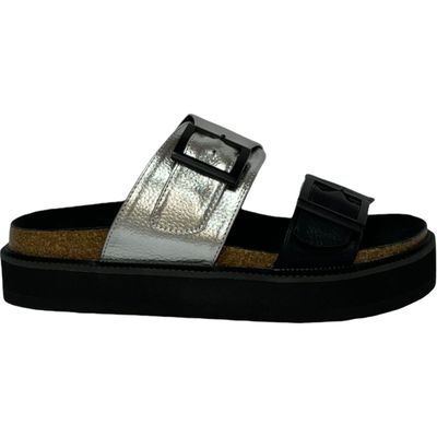 Sandalia Mujer Plateado/Negro London Detogni