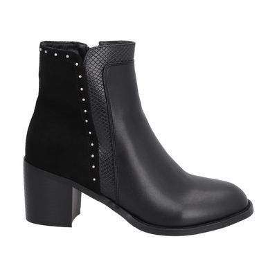Botin Casual Mujer Negro Taco Medio Noir Police