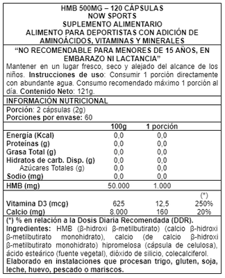 Imagen 2 del producto HMB 500 mg 120 caps - Now Foods