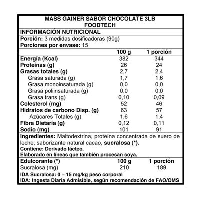 Imagen 2 del producto Mass Gainer 3LB - Foodtech chocolate