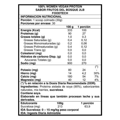 Imagen 2 del producto 100 % Women Vegan Protein 2LB - Foodtech frutos del bosque
