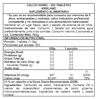 Imagen 2 del producto Calcium 600mg  500 Tabs - Kirkland