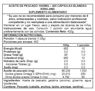 Imagen 2 del producto Fish OIL 1000mg 400 Tabs - Kirkland