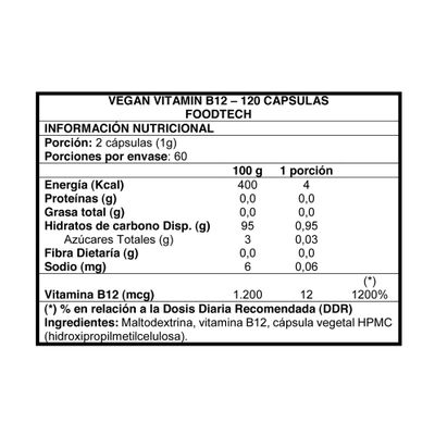 Imagen 2 del producto Vegan Vitamin B12 120 caps - Foodtech