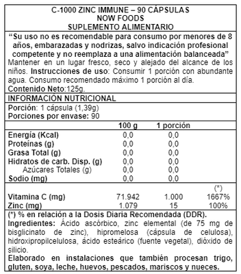 Imagen 2 del producto C-1000 Zinc Inmune 90 caps - Now Foods