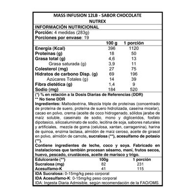 Imagen 2 del producto Mass Infusion Gainer 12 lbs - Nutrex Chocolate