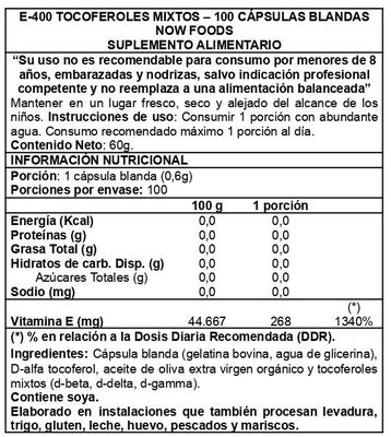 Imagen 2 del producto Vitamina E - 400 100 caps - Now Foods