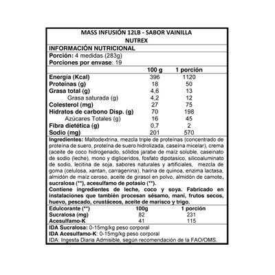 Imagen 2 del producto Mass Infusion Gainer 12 lbs - Nutrex Vainilla