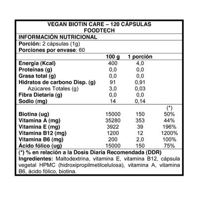 Imagen 2 del producto VEGAN BIOTIN CARE 120 CAPS - FOODTECH