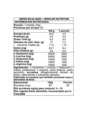 Imagen 2 del producto Amino bcaa 600gr - Winkler Nutrition Melon Tuna
