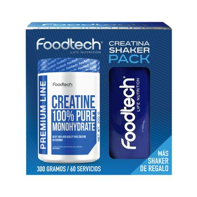 Imagen 1 del producto Pack Creatina 300gr + Shaker Blue White - Foodtech