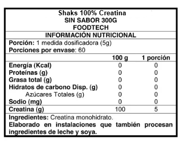 Imagen 2 del producto Shaks 100% Creatina 300gr - Foodtech