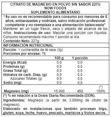 Imagen 2 del producto Magnesium Citrate 227 grs - Now Foods