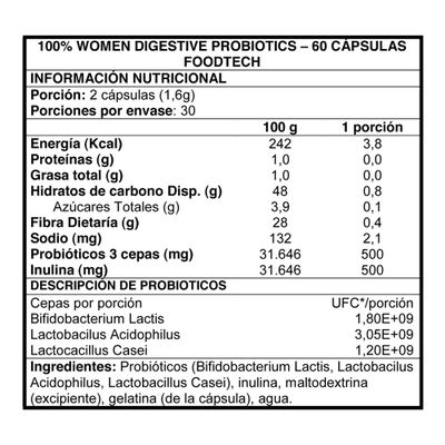 Imagen 2 del producto 100% Women Digestive Probiotics 60 caps - Foodtech