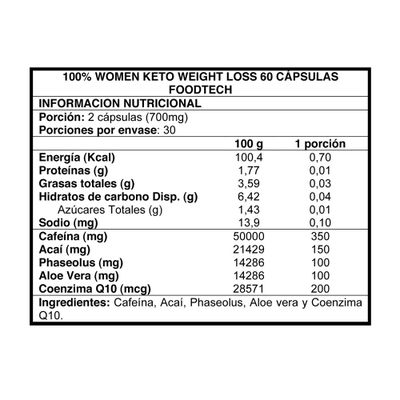 Imagen 2 del producto 100% Women Keto Weight Loss 60 cap - Foodtech