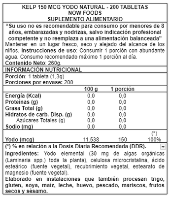 Imagen 2 del producto Kelp Natural Lodine 200 tabs - Now Foods