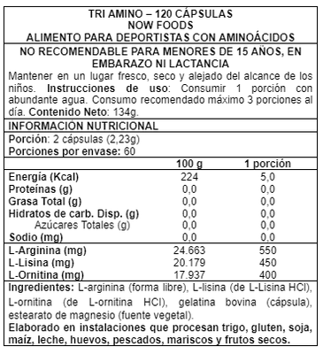 Imagen 2 del producto Tri-Amino 120 caps - Now Foods